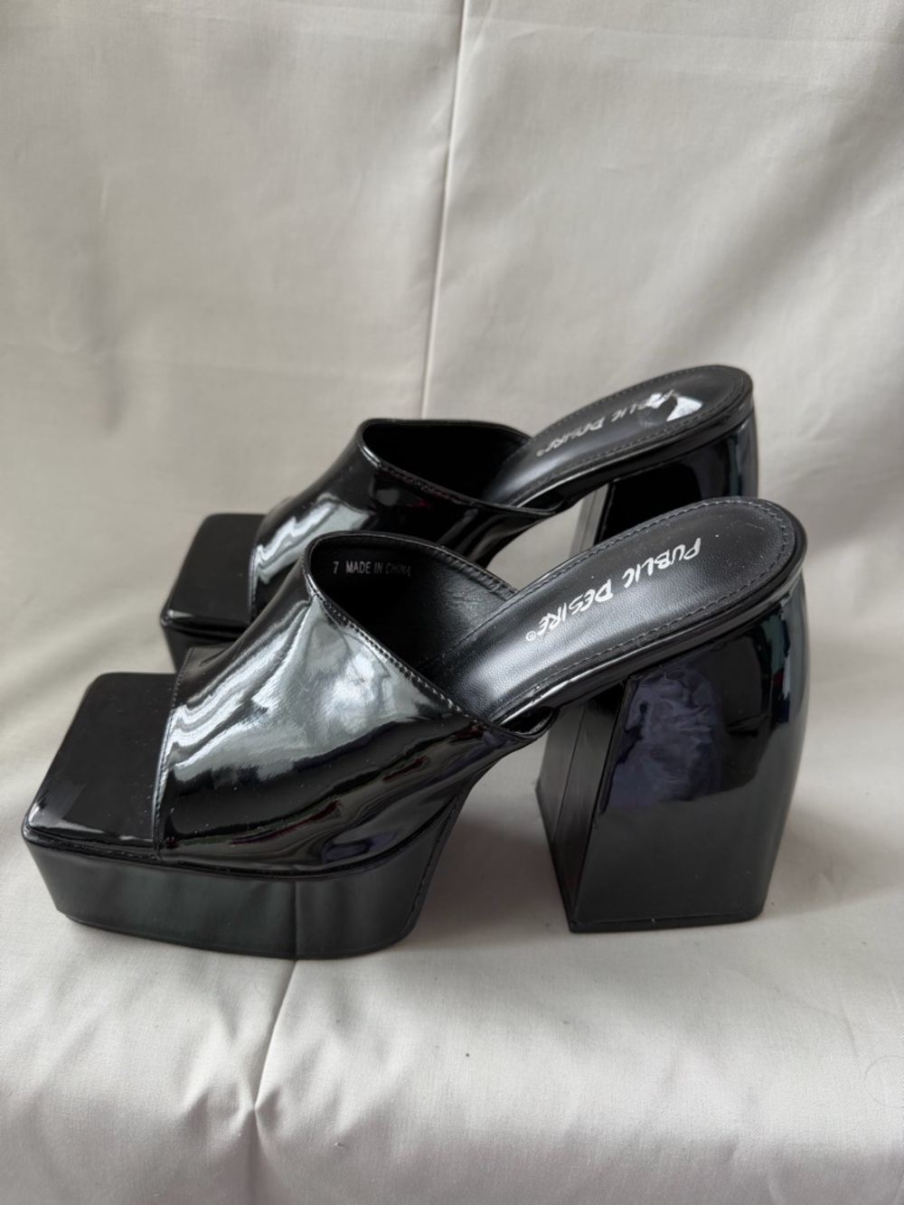 Public Desire Black Patent Platform Mules
